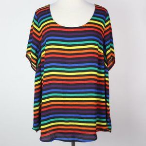 Torrid Womens 1X Rainbow Striped Abbey Georgette Button Back Blouse Top